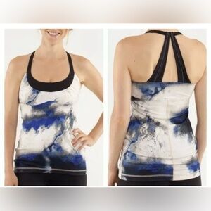 Lululemon Scoop Me Up Tank Women's 4 Milky‎ Way Multi Print/Black Shelf Bra Yoga